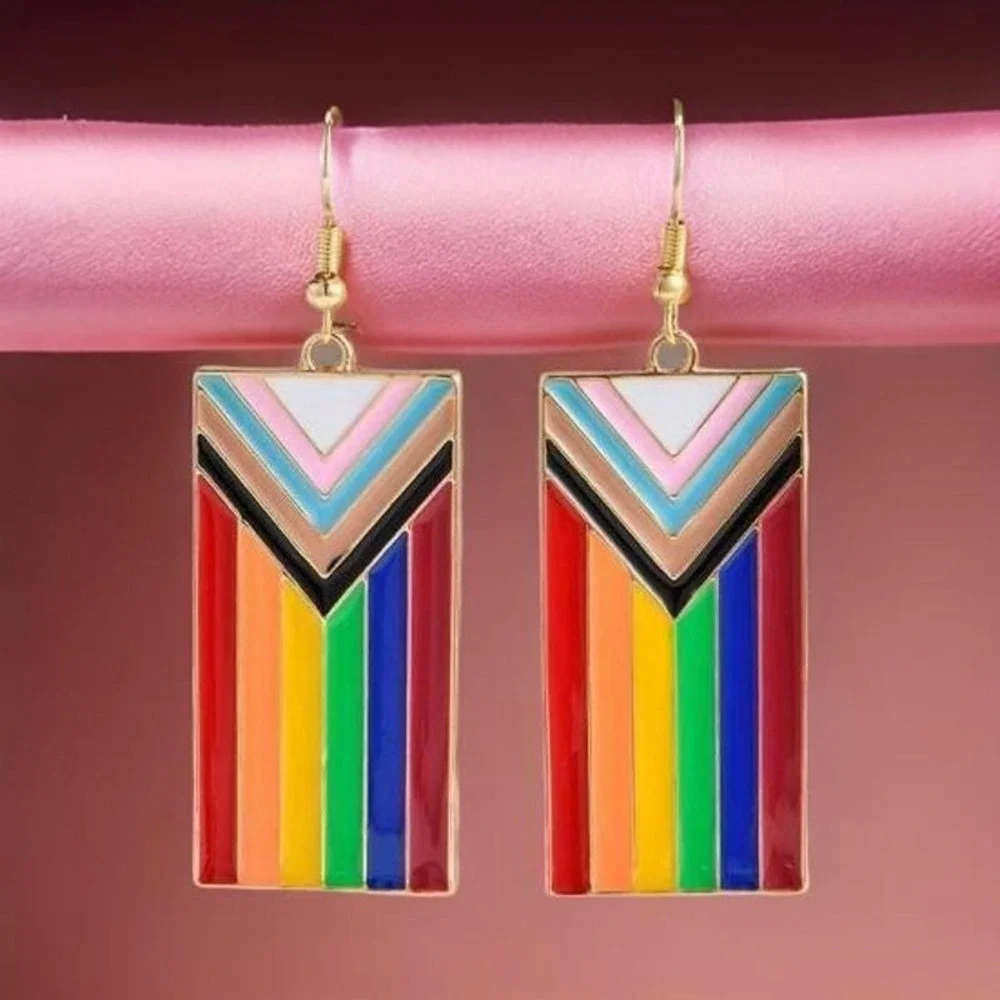 NEW Inclusive Pride Flag Dangle‎ Earrings Rainbow Trans LGBTQIA+ Gay